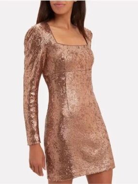 INTERMIX Rose Gold Sequin Square-Neck Mini Dress